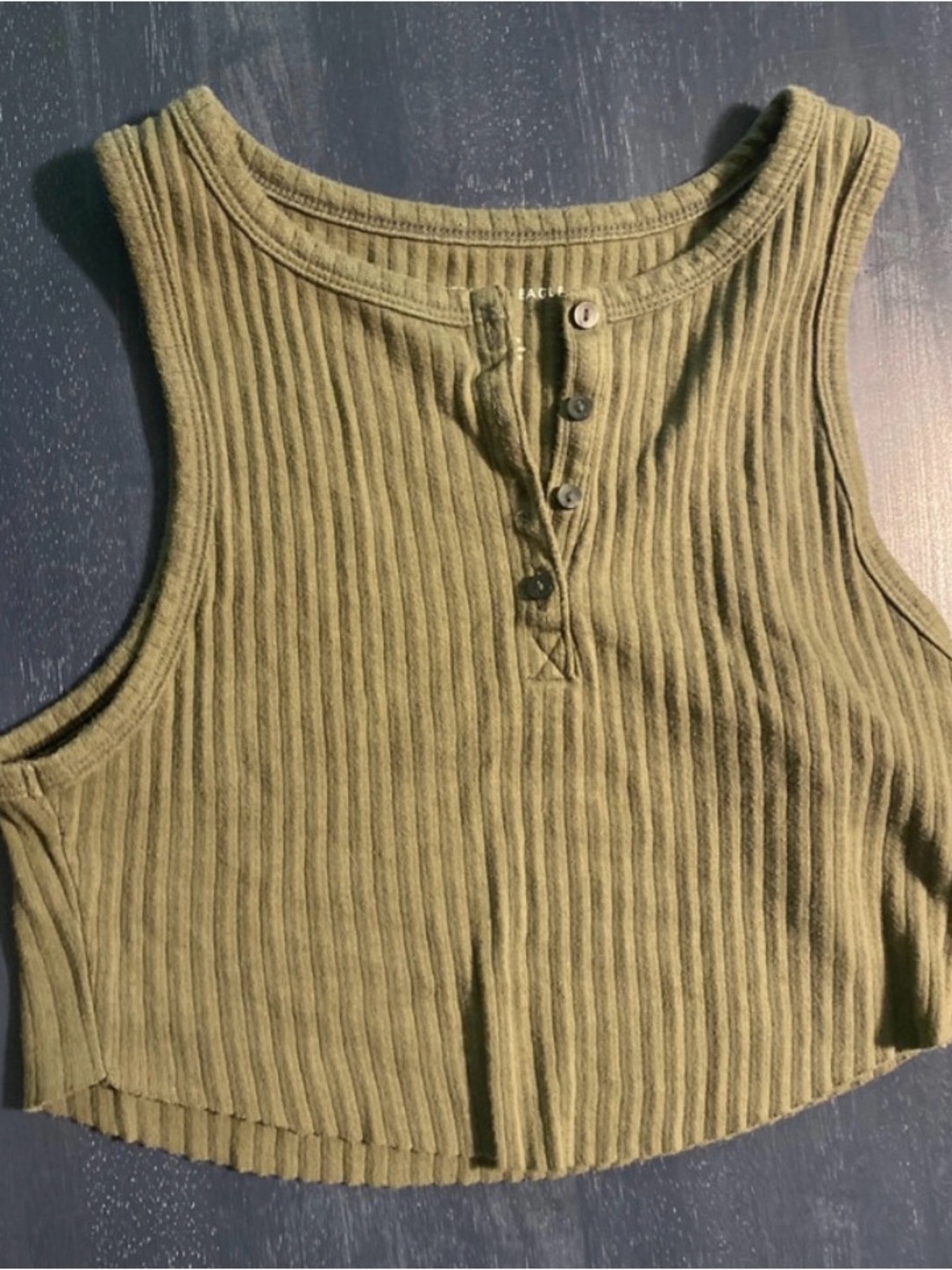 American Eagle Outfitters Olive Ribbed Henley Crop Tank
